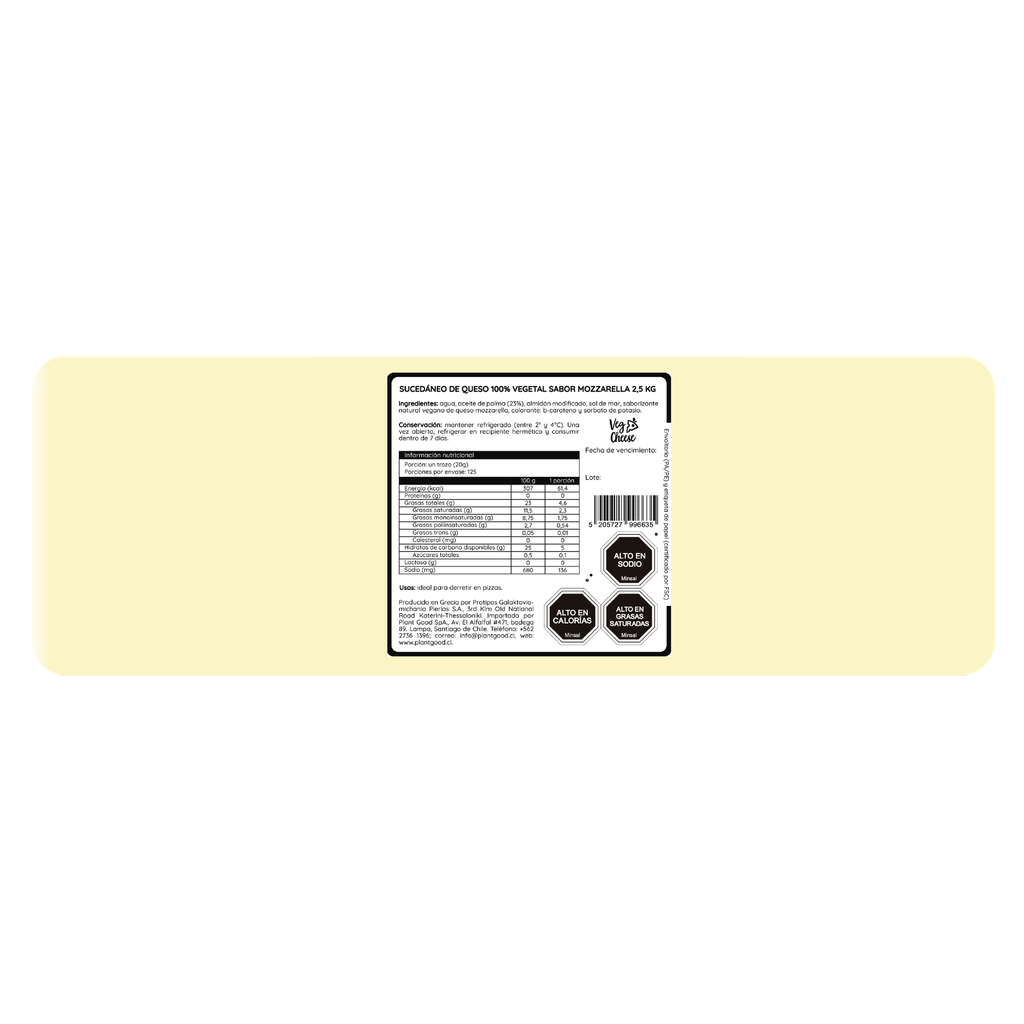 Queso vegetal extra derretible en bloque sabor mozzarella HoReCa 2.5Kgx5