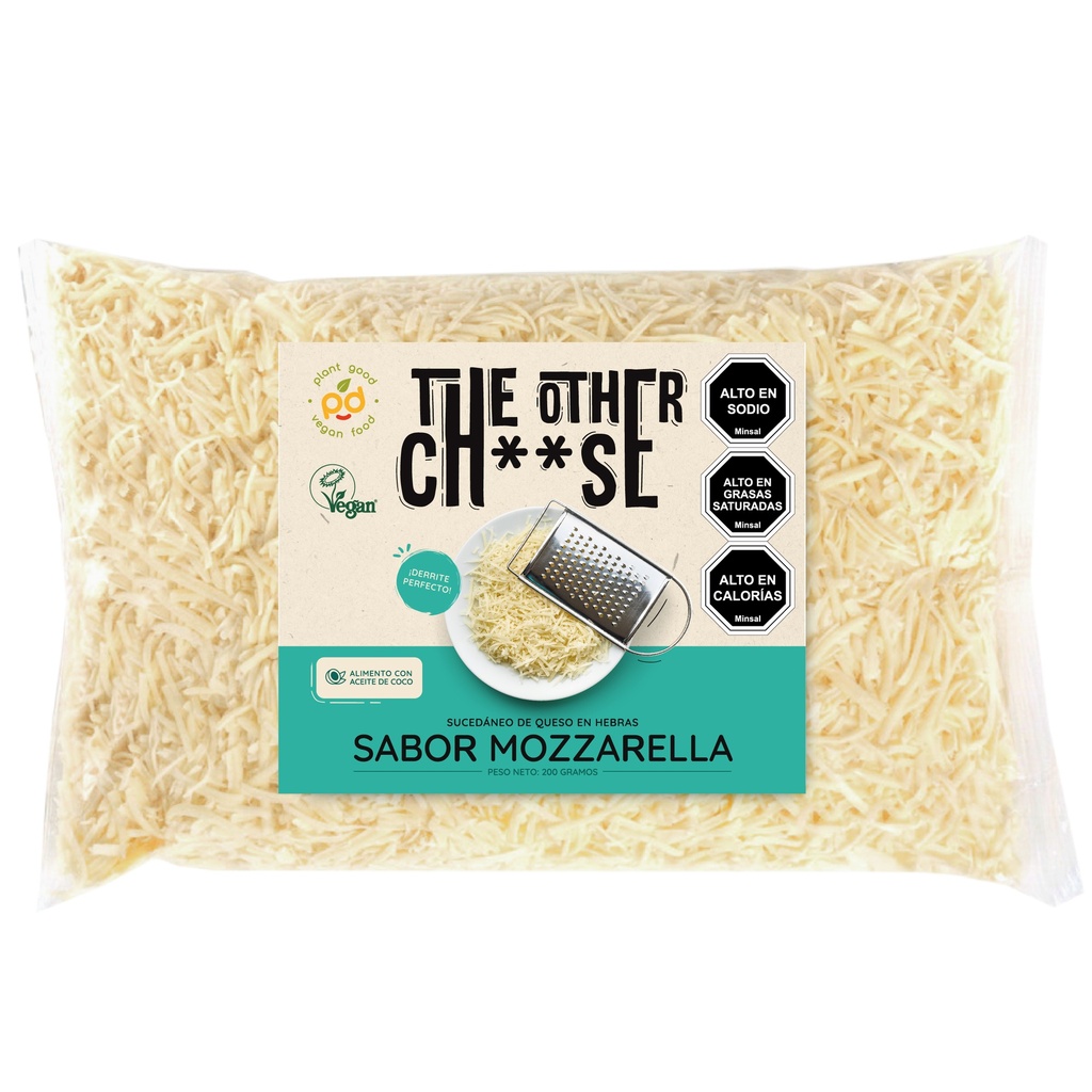 Queso vegetal sabor mozzarella en hebras derretible 200gx12