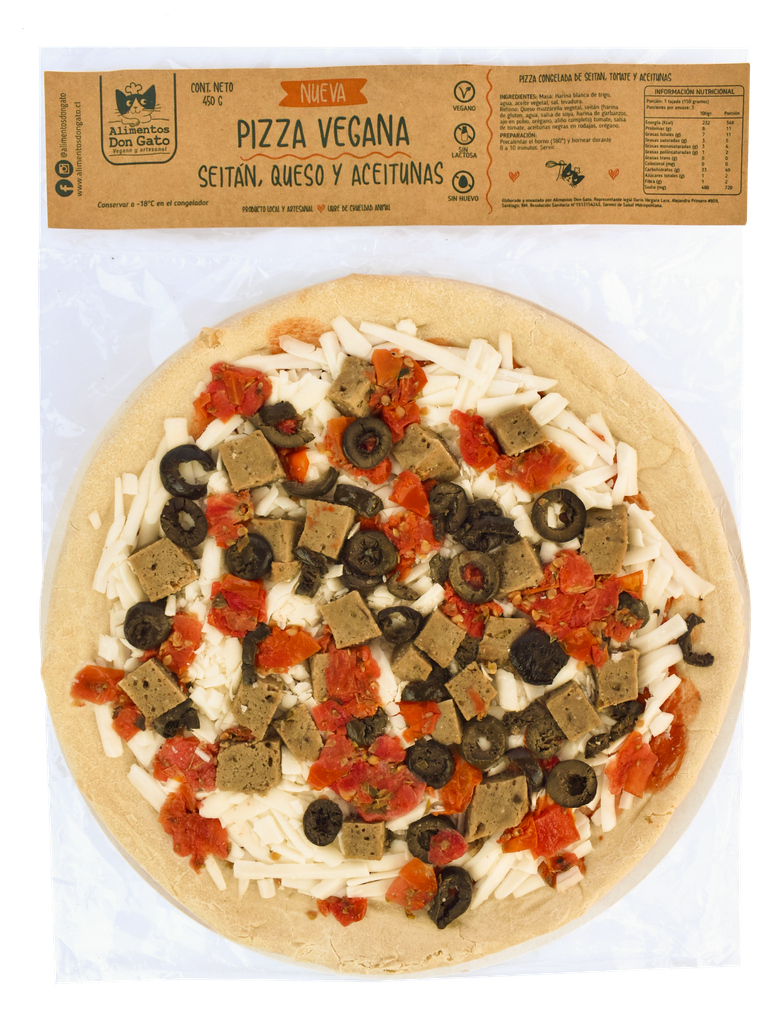 Pizza vegana seitán, tomate y aceitunas 450gx5